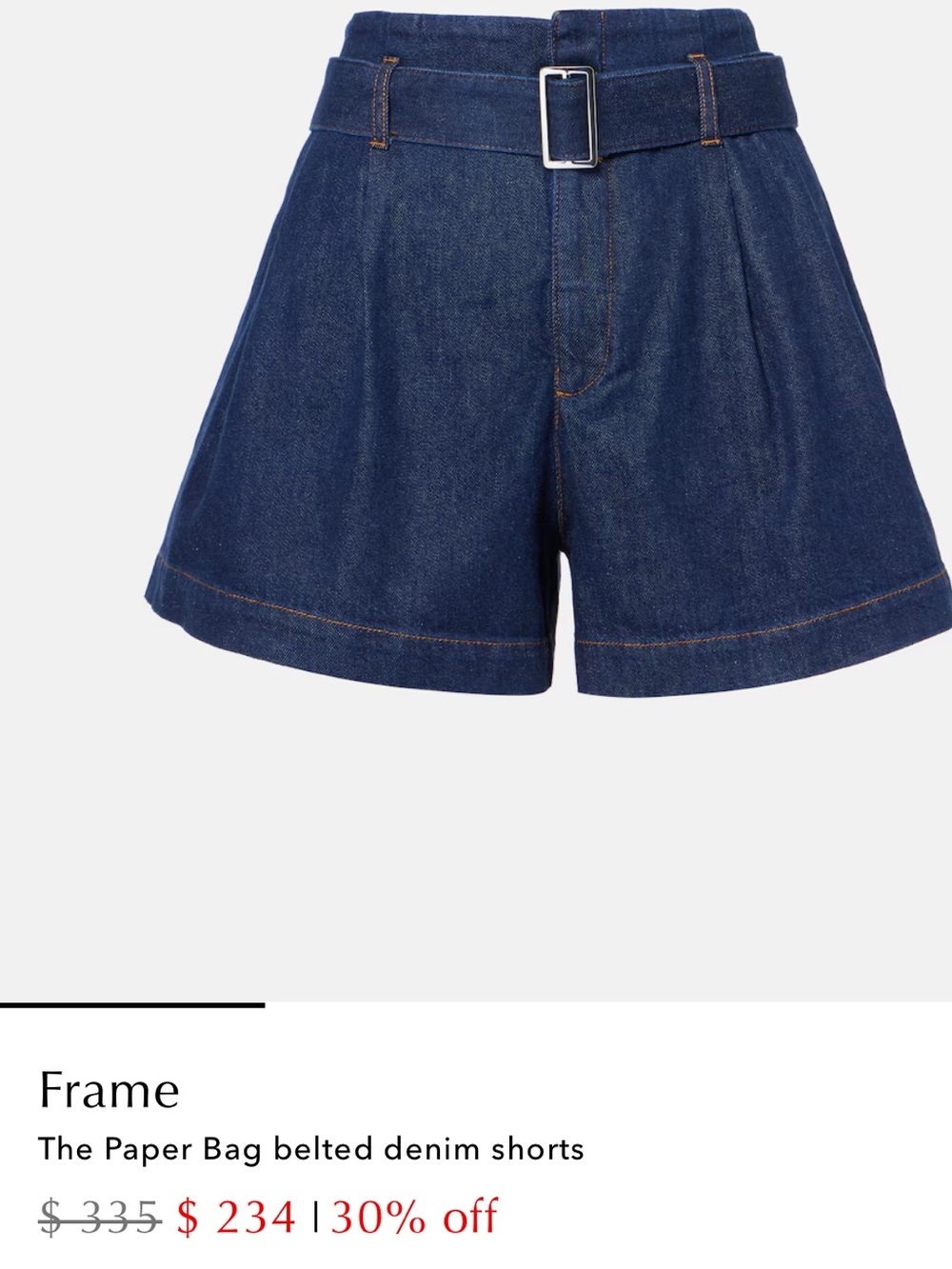 Frame Denim High-Rise Paper Bag Belted Denim Shorts - Dark Blue